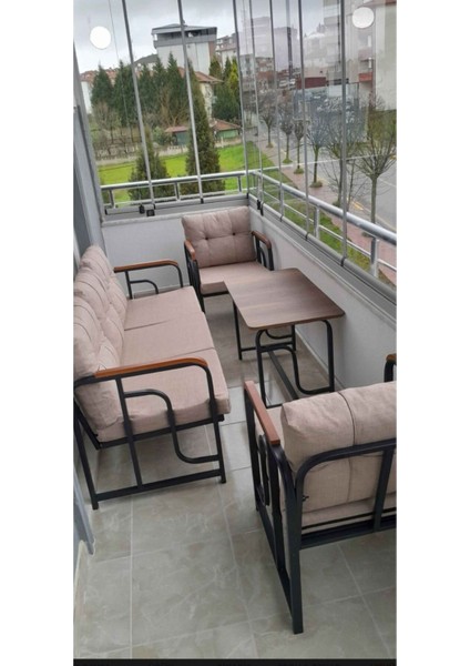 Serdem 3+1+1+Sehpa Bahçe Balkon Mobilya Takımı (Bej N0. 8)