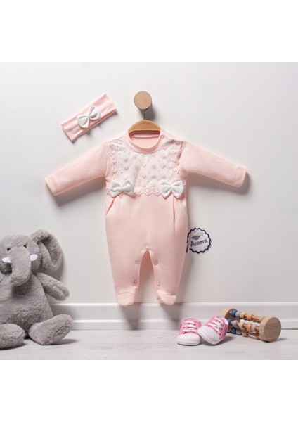 Fiyonklu Güpürlü Kız Bebek Tulumu