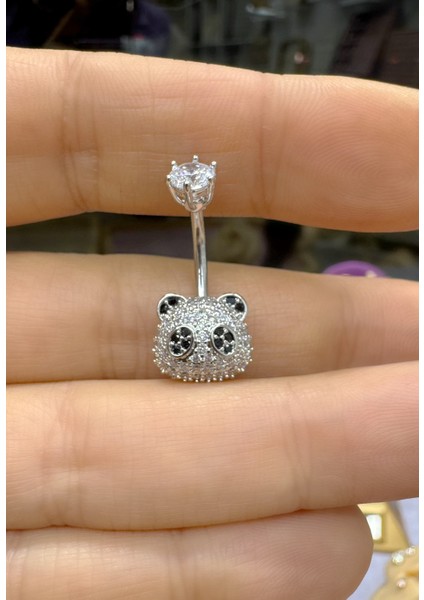 Çelik Zirkon Taşlı Panda Göbek Piercingi