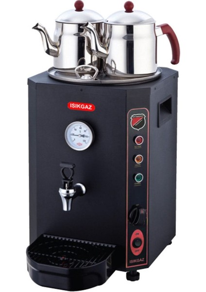Işıkgaz Silverinox Jumbo Çay Kazanı / Çay Makinası / 2 Demlikli / 23 Litre / Siyah / IGSJ2DC23