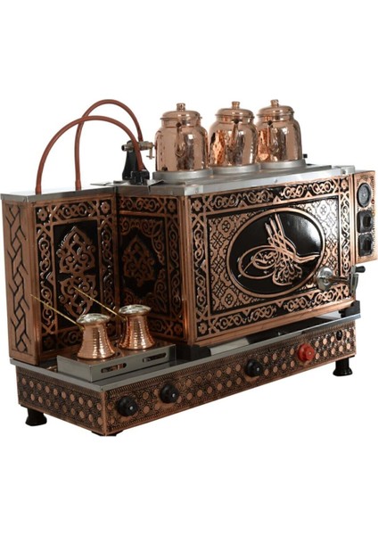 Çay Kazanı 3 Demlikli Metalik Bakır 25 kg Kapasiteyle Şık Tasarım