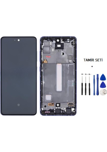 Samsung Galaxy A52 - SM-A525 Uyumlu LCD Ekran Dokunmatik Servis Orijinali Çıtalı Mor + Tamir Seti