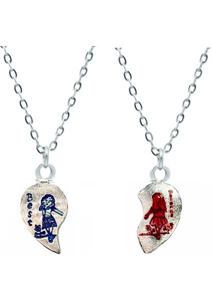 Kalp Best Friends Kız Arkadaşlık Kolyesi Ikili Çift Şekil 60 cm Gümüş Kaplama Kolye