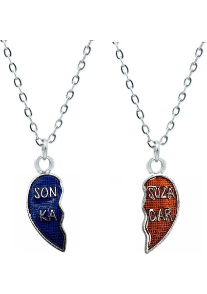 Sonsuza Kadar Yazılı Kalp Çift Ikili Arkadaşlık Sevgili Kolyesi Özel 60CM Gümüş Kaplama