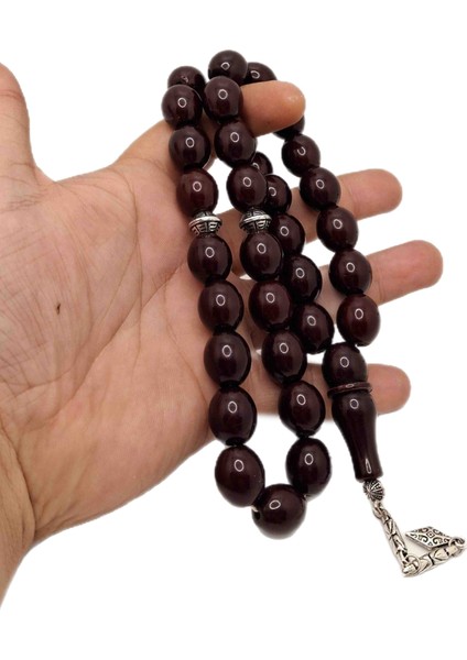 Bordo Fıçı Kesim Büyük Boy Toz Kehribar Tesbih