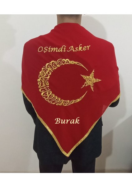 Asker Şalı Kırmızı Gold O Şimdi Asker Nakış Işlemeli Kına - Damat - Asker Omuz Şalı Atkı Isme Özel