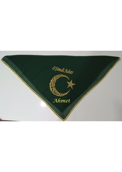 Asker Şalı Yeşil Şifon O Şimdi Asker Nakış Işlemeli Kına - Damat - Asker Omuz Şalı Atkı Isme Özel