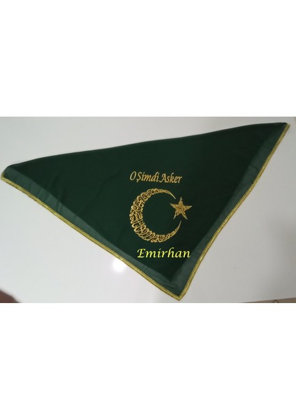 Asker Şalı Yeşil Şifon O Şimdi Asker Nakış Işlemeli Kına - Damat - Asker Omuz Şalı Atkı Isme Özel
