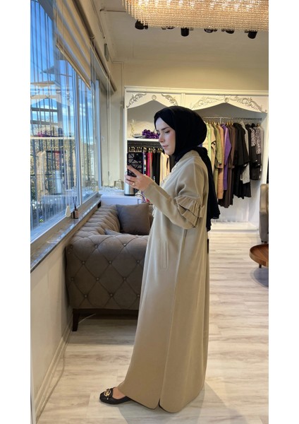 6925 Fırfır Detaylı Camel Elbise modelleri