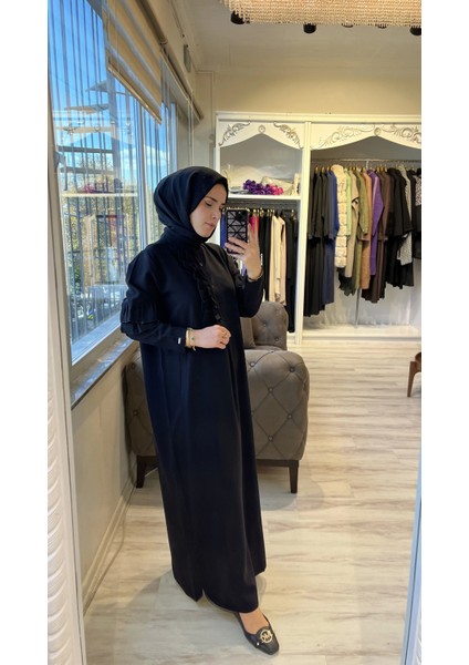 6925 Fırfır Detaylı Siyah Elbise