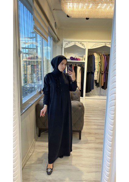 6925 Fırfır Detaylı Siyah Elbise fiyatları