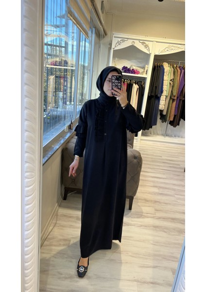 6925 Fırfır Detaylı Siyah Elbise modelleri