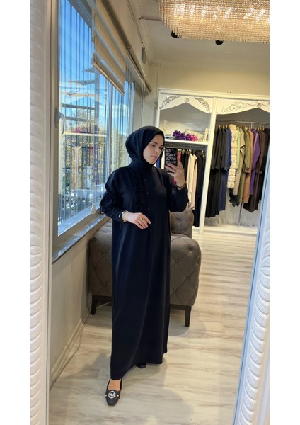 6925 Fırfır Detaylı Siyah Elbise indirimleri