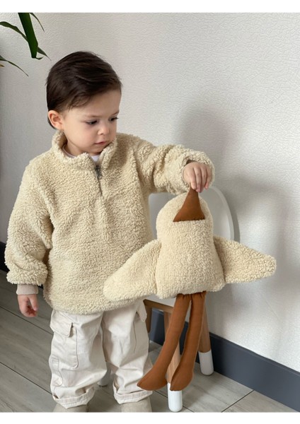 Fluffy Fermuarlı Bebek Çocuk Peluş Sweatshirt