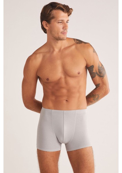Iç Giyim ( 3 Adet) Kom Grey Jakar Desenli Erkek Boxer