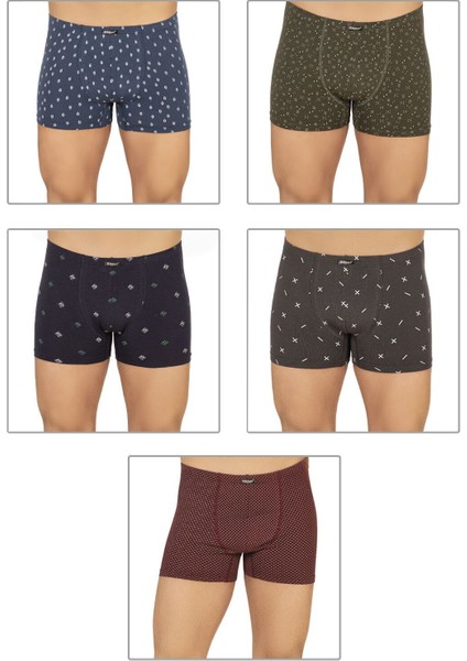 5'li Paket Erkek Pamuklu Modal Esnek Yumuşak Desenli Boxer Şort Külot