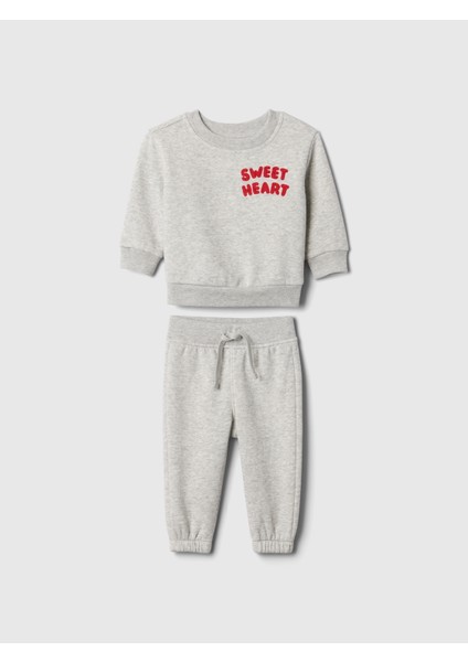 Bebek Gri Grafikli Fleece 2'li Outfit Set