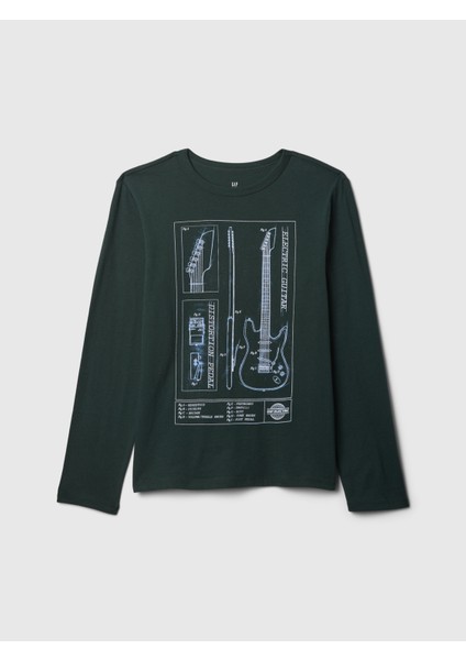 Erkek Çocuk Koyu Yeşil Grafikli T-Shirt