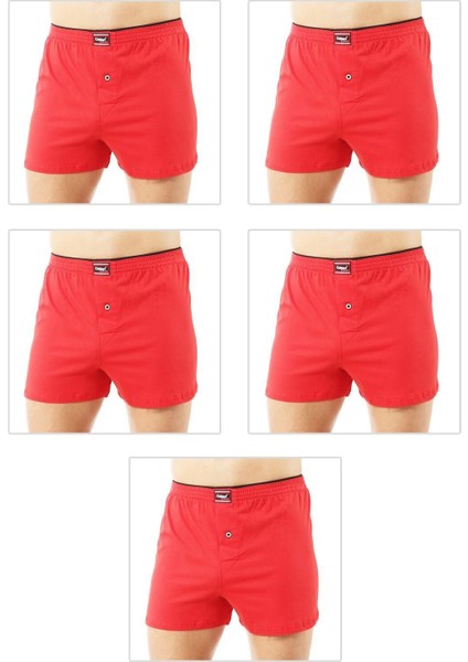 5'li Paket Erkek Şardonlu Pamuklu Düğmeli Penye Boxer