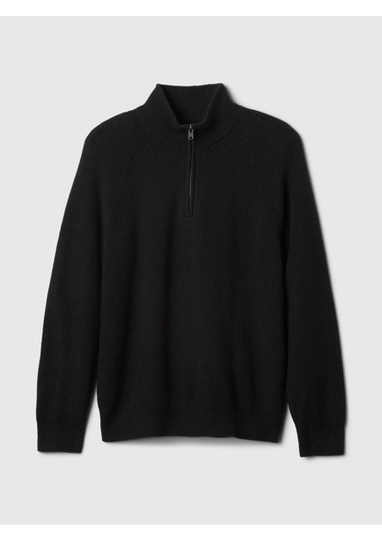 Erkek Siyah Cashsoft Çeyrek Fermuarlı Pullover Kazak fiyatları