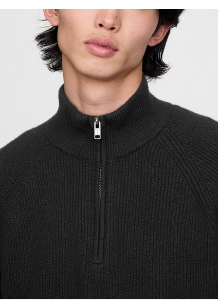 Erkek Siyah Cashsoft Çeyrek Fermuarlı Pullover Kazak modelleri