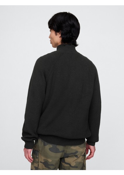 Erkek Siyah Cashsoft Çeyrek Fermuarlı Pullover Kazak indirimleri