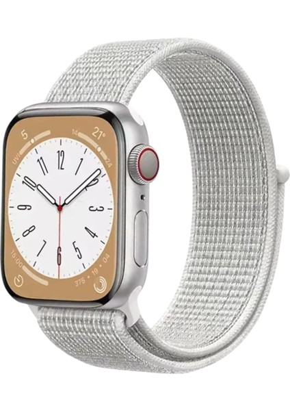 Apple Watch Cırtlı Bant Kordon ( Seri 10 - 46 mm Uyumlu) Beyaz Yeşil Çizgili