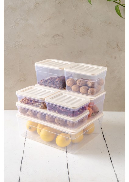 7'li Set New Freshbox Mikrodalga ve Difrize Uygun Saklama Kabı Krem