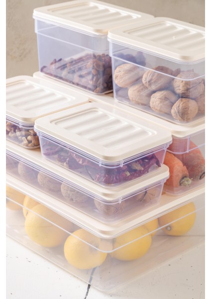 7'li Set New Freshbox Mikrodalga ve Difrize Uygun Saklama Kabı Krem modelleri