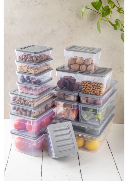 18'li Set New Freshbox Mikrodalga ve Difrize Uygun Saklama Kabı Gri