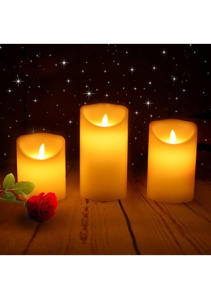 Vıp Delu x e 3lü Set Işıklı Mum Titrek Yanan LED Mum Büyük Orta Küçük Mum Gün Işığı LED Alev Efektli fiyatları