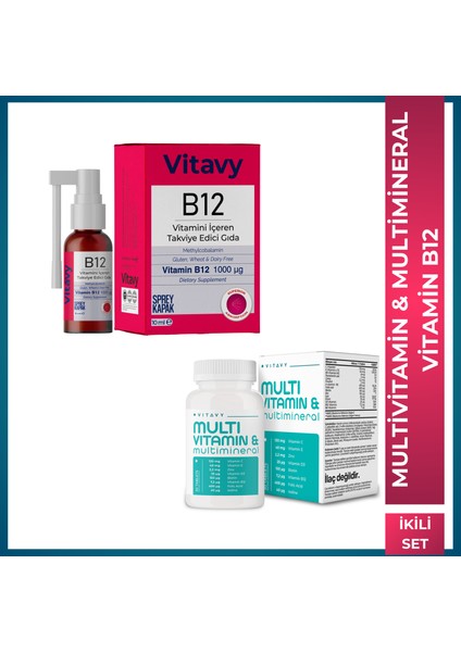 B12 Vitamini Sprey 10 ml (75 Puff) & Multivitamin & Multimineral (1X30 Tablet)