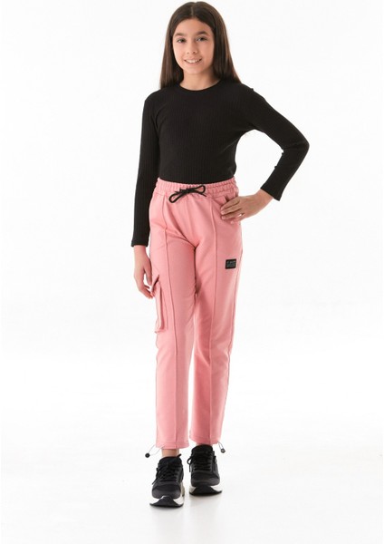 Beli Lastikli Paçası Stoperli Kargo Cepli Kız Çocuk Eşofman Altı