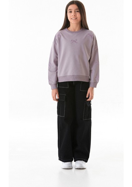 Kontrast Dikişli Kargo Cepli Kız Çocuk Pantolon