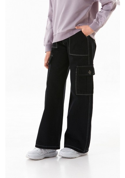 Kontrast Dikişli Kargo Cepli Kız Çocuk Pantolon modelleri