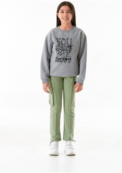 Beli Lastikli Paçası Stoperli Kargo Cepli Kız Çocuk Eşofman Altı