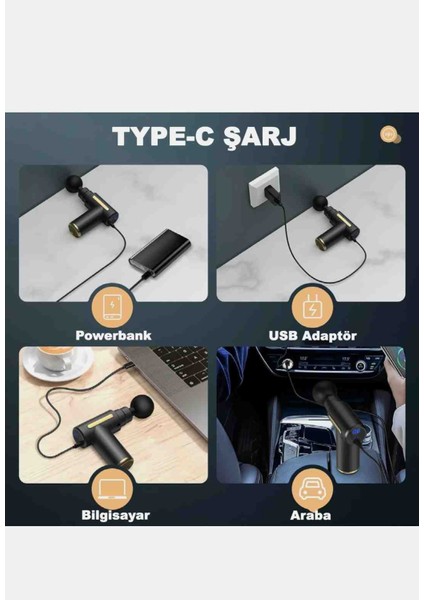 Şarjlı Göstergeli Masaj Tabancası Başlıklı 4 Ayrı Yedek Başlıklı