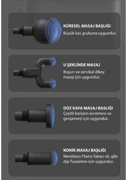 Şarjlı Göstergeli Masaj Tabancası Başlıklı 4 Ayrı Yedek Başlıklı