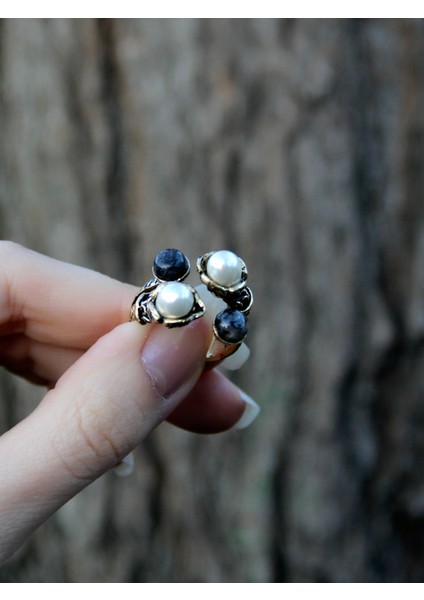 Doğal Taş Rutil Kuvars Doğal Taşlı Incili 4'lü Ayarlanabilir Antik Yüzük EUY55IRK modelleri