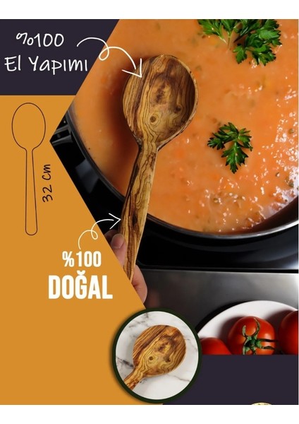 Kamptek Ahşap Zeytin Ağacından Orta Boy Kaşık