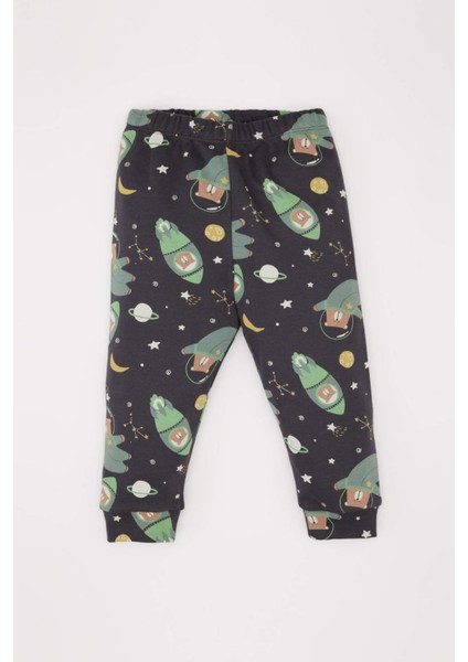 Erkek Bebek Pijama Takımı Uzay Baskılı Uzun Kollu Üst Beli Lastikli Uzun Alt D9069A525SP