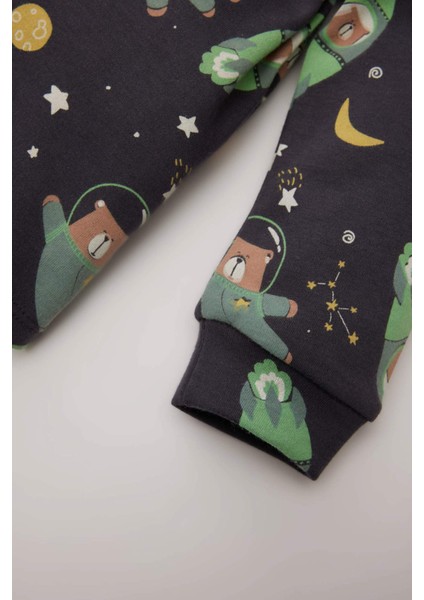 Erkek Bebek Pijama Takımı Uzay Baskılı Uzun Kollu Üst Beli Lastikli Uzun Alt D9069A525SP