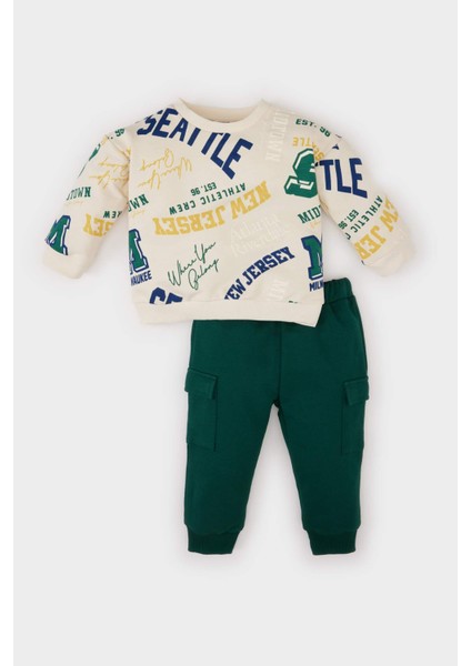 Erkek Bebek 2'li Takım Baskılı Sweatshirt Beli Lastikli Kargo Cepli Eşofman Altı E0286A525SP