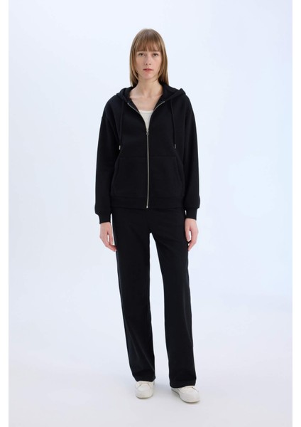 Okula Dönüş Relax Fit Kapüşonlu Kalın Basic Düz Cepli Fermuarlı Sweatshirt D8717AX25SP