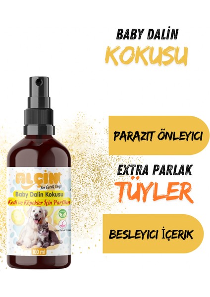 Kedi ve Köpek Parfümü Parazit Karşıtı Içerikli Baby Dalin Kokulu 100 ml. Cam Şişe modelleri