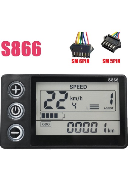 24V 36V 48V 60V S866 Kontrol Paneli Gösterge Paneli Elektrikli Bisiklet LCD Ekranı E-Bisiklet Scooter Için (Sm Fiş 5pın) (Yurt Dışından)