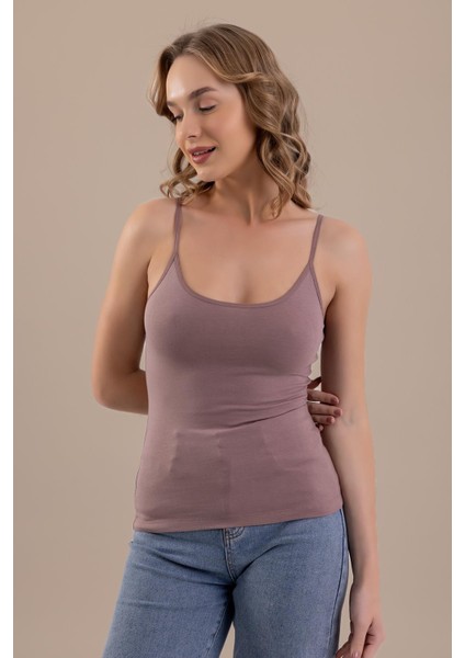 Ip Askılı Oval Yaka Pamuklu Basic Kadın Atlet 6305 Gül Kurusu