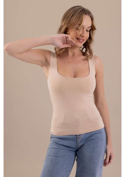 Kalın Askılı Kare Yaka Çıkarılabilir Pedli Sütyenli Kadın Atlet 6300 Ten Rengi