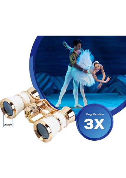 Aomekıe 3X25 Opera Gözlük Dürbün Metal Gövde Zincir/saplı Optik Lens Tiyatro Teleskopu Retro Tasarım Kadın Kız Hediye (Yurt Dışından)