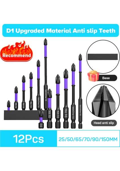 6/12 Adet Manyetik Toplu Kafa Ph2 Çapraz Tornavida Seti Darbeli Matkap Ucu Vida Alaşımlı Çelik Kaymaz Çapraz Tornavida 25-150MM (Yurt Dışından)